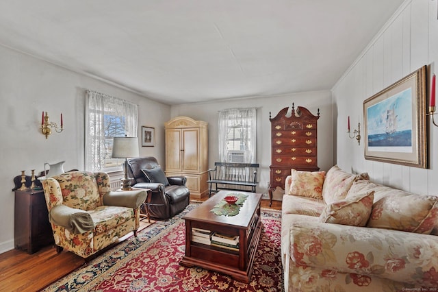 living room with wood-type flooring