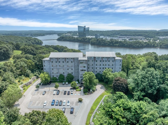 aerial view with a water view