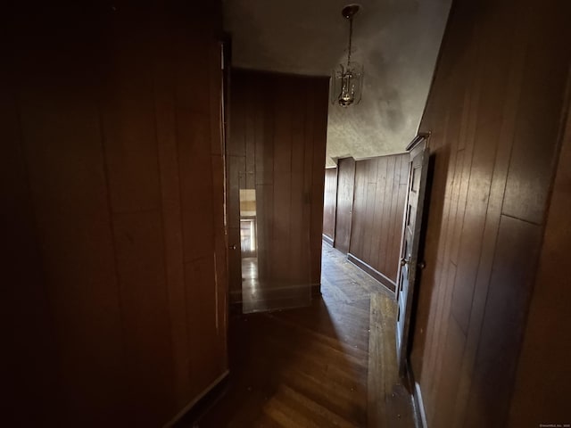 corridor with wood walls