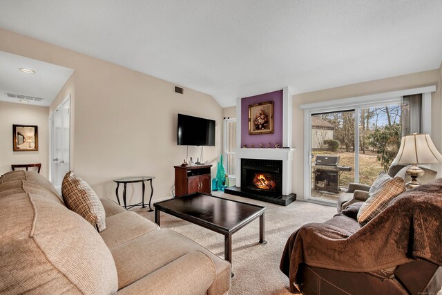 living room featuring light colored carpet