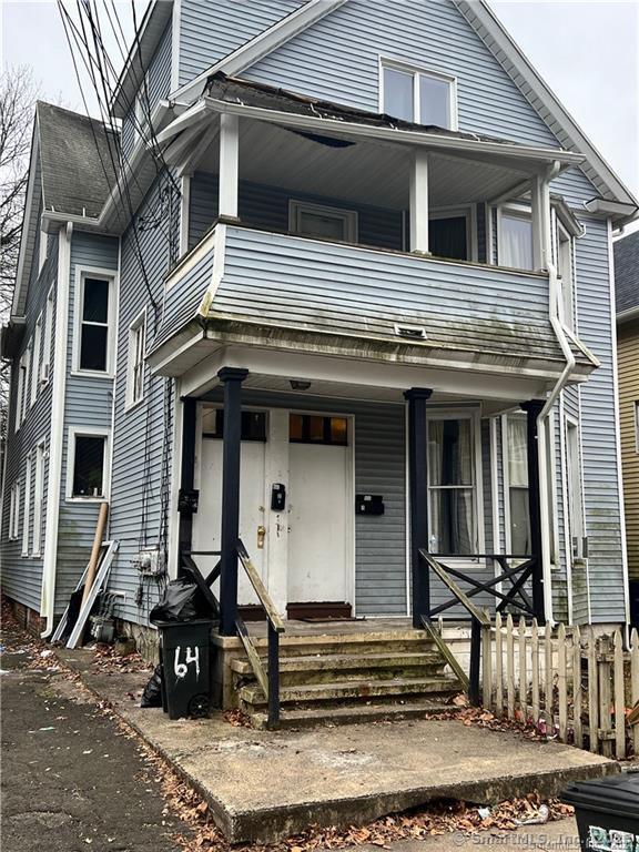 64 Lilac St, New Haven, CT 06511 - view of front of house with a balcony, covered porch, and entry steps