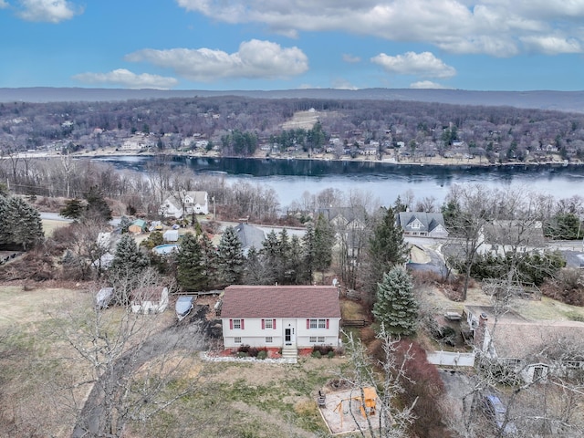 aerial view with a water view