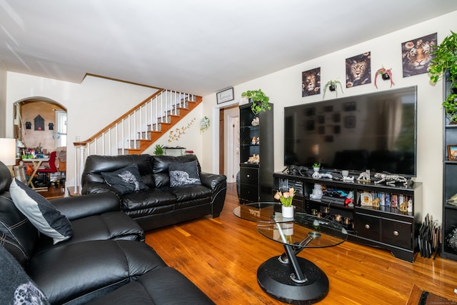 living room with hardwood / wood-style flooring