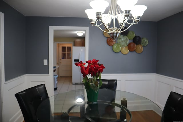 dining room with a chandelier