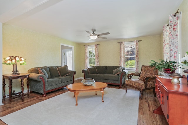 6264 Main St, Trumbull, CT 06611 - living area featuring wood finished floors and a ceiling fan