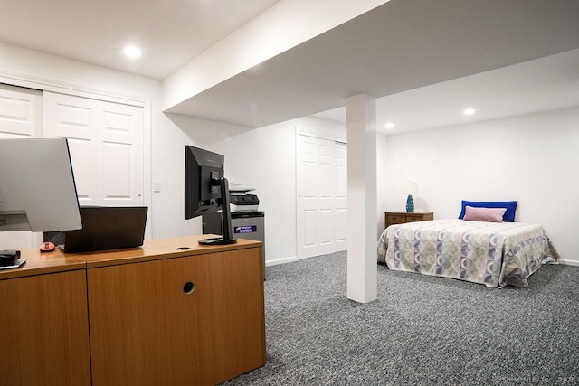 carpeted bedroom with a closet