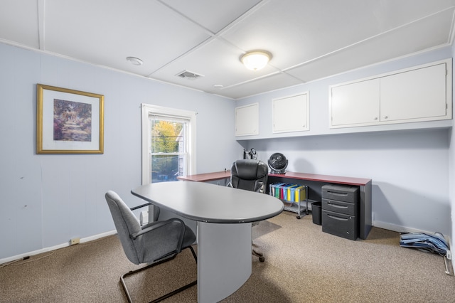 view of carpeted home office