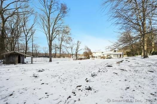 view of yard covered in snow