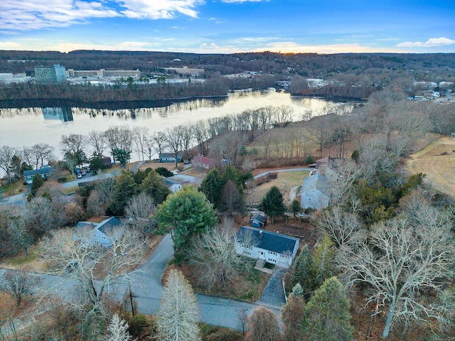 bird's eye view featuring a water view