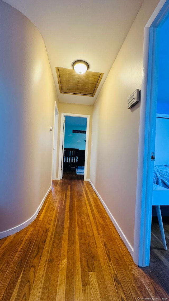 corridor featuring dark wood-type flooring