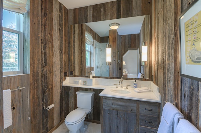 bathroom with a wealth of natural light, toilet, and vanity