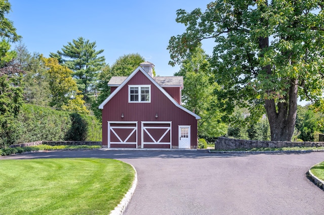 view of outbuilding with a lawn