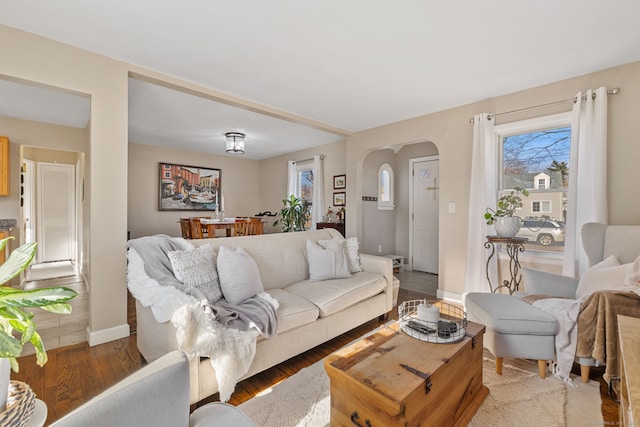 living room with hardwood / wood-style floors