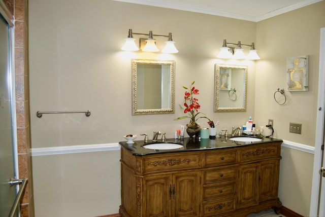 bathroom featuring vanity and crown molding