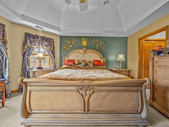 85 Salem Rd, East Haddam, CT 06415 - bedroom featuring a tray ceiling, light colored carpet, and ceiling fan