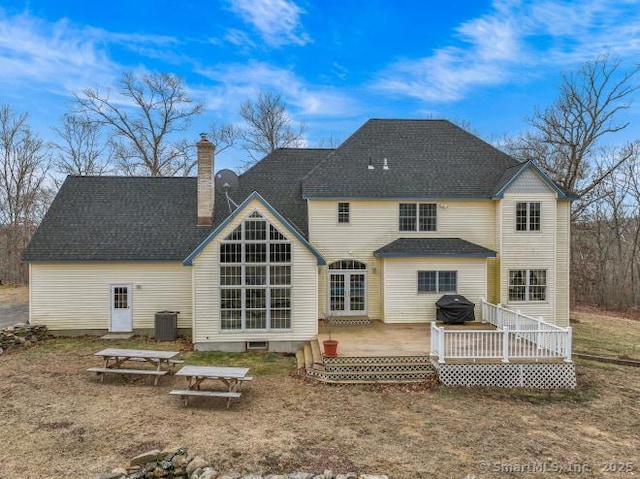85 Salem Rd, East Haddam, CT 06415 - rear view of property featuring a chimney and a deck