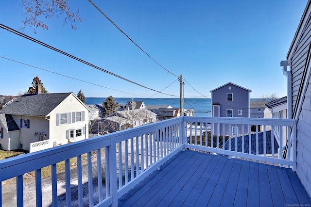 deck featuring a water view