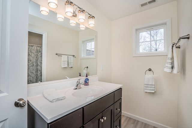 bathroom featuring wood-type flooring and vanity