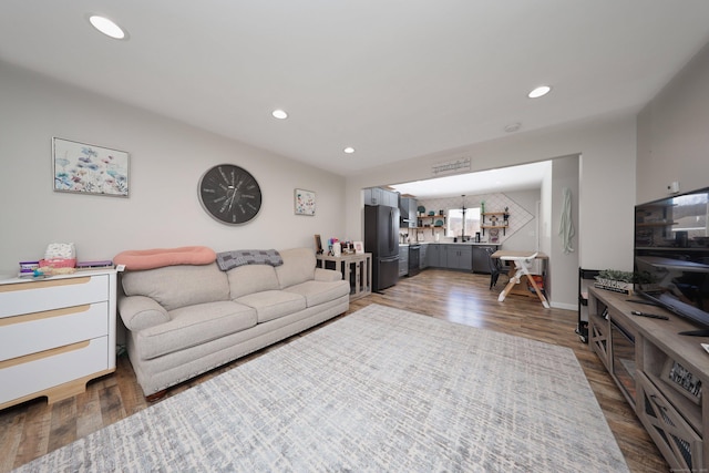 living room featuring dark hardwood / wood-style flooring