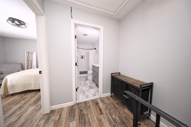 hallway with hardwood / wood-style floors