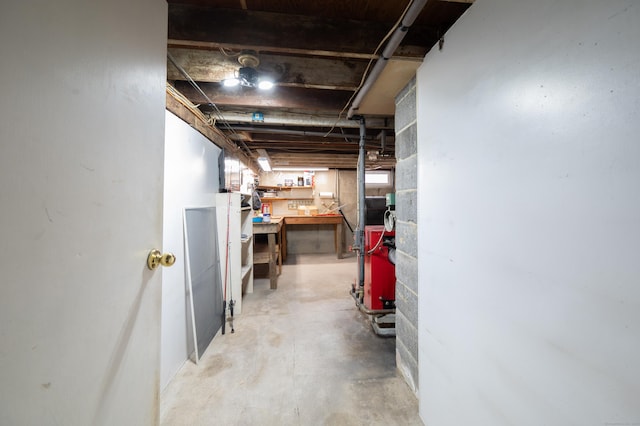 basement with a workshop area