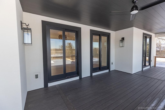 wooden terrace with ceiling fan