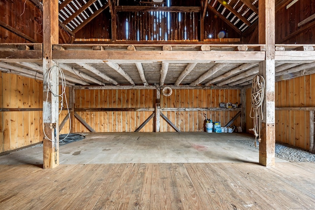 interior space with wooden walls