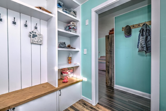 mudroom with dark hardwood / wood-style floors