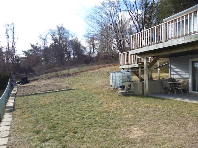 view of yard featuring a patio area, central AC unit, and a deck