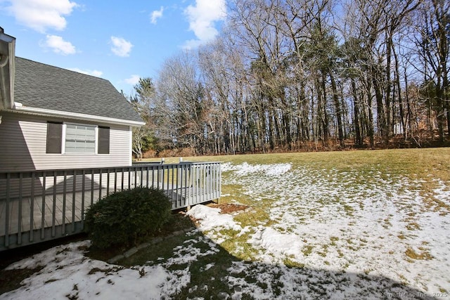 view of snow covered deck