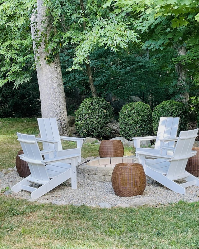 view of patio / terrace featuring a fire pit