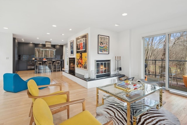 living room with light hardwood / wood-style flooring