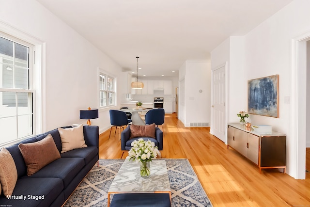 living room featuring light wood-type flooring