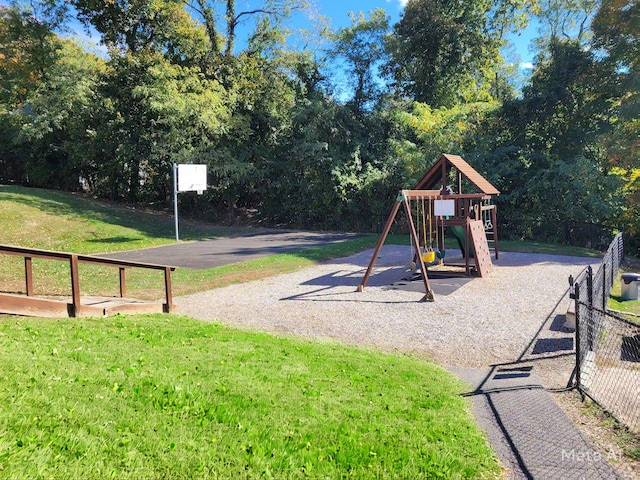 view of playground featuring a yard