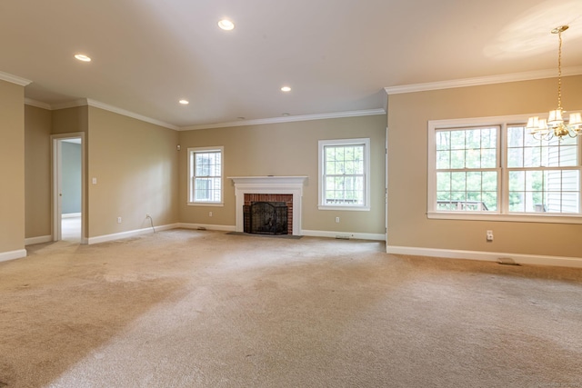 unfurnished living room featuring baseboards, light carpet, and a healthy amount of sunlight