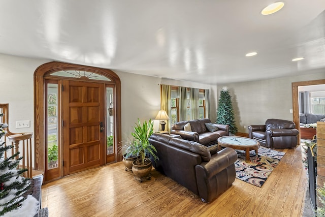 living room with light hardwood / wood-style floors