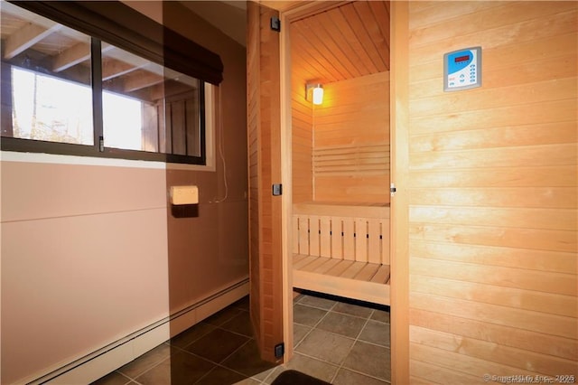 view of sauna / steam room with tile patterned flooring