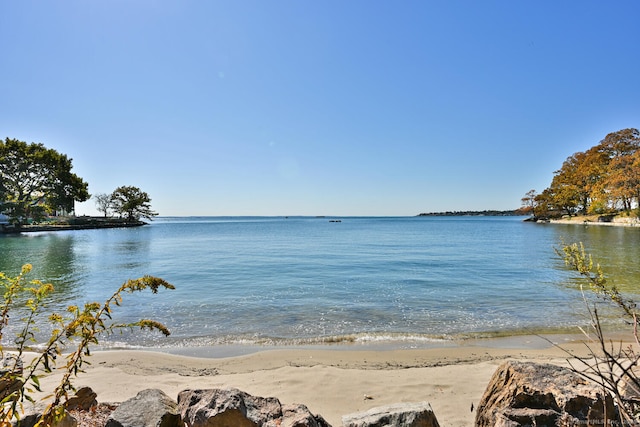 view of water feature with a beach view