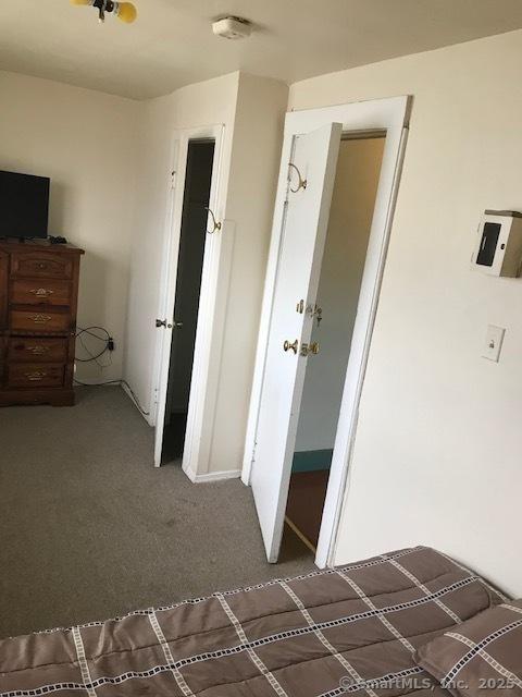 unfurnished bedroom featuring dark colored carpet