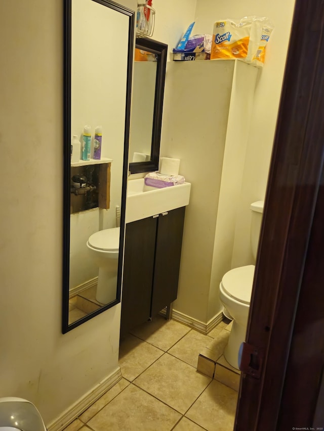 bathroom featuring toilet, tile patterned flooring, and vanity