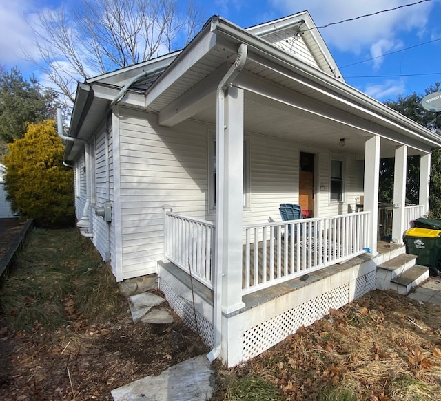 view of home's exterior with a porch