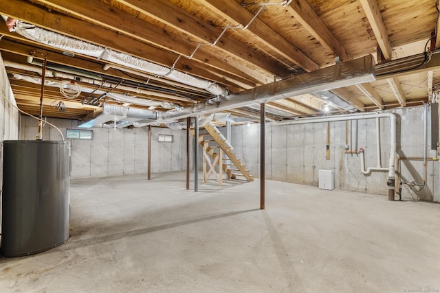 basement featuring water heater