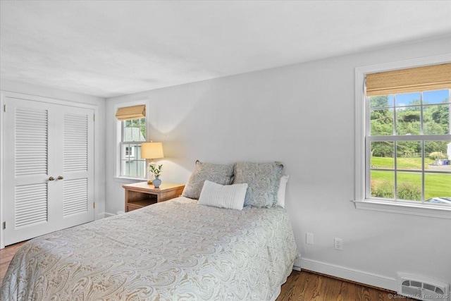 bedroom with a closet and wood-type flooring