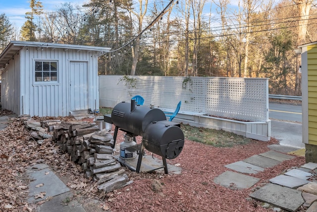 view of yard featuring a storage unit