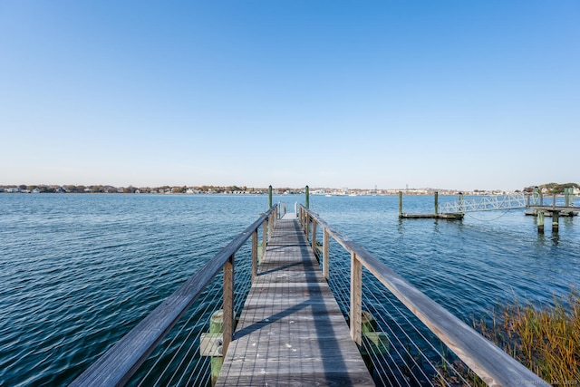 dock area featuring a water view