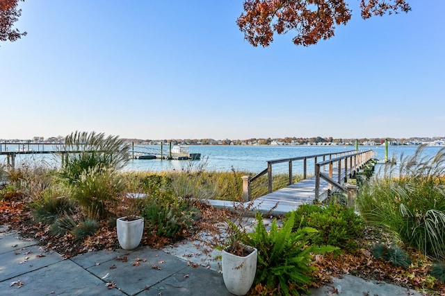 view of dock featuring a water view