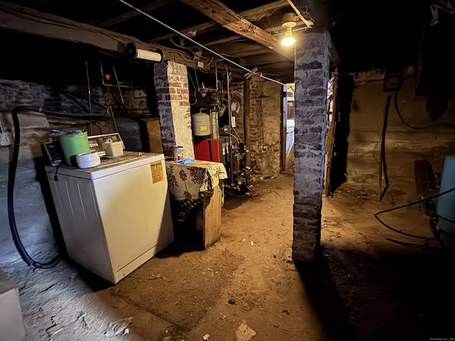 basement with refrigerator