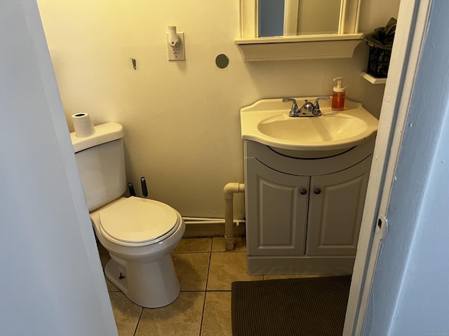 bathroom featuring toilet, vanity, and tile patterned floors