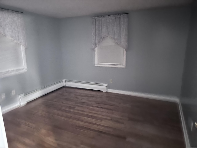 unfurnished room with dark wood-type flooring