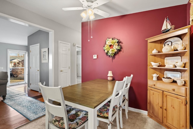 dining area featuring ceiling fan